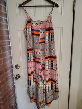Ellen Weaver Boho Aztec Patchwork Wide Leg Maxi Jumpsuit Size L NWT